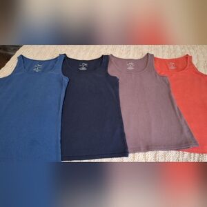 Set of Four Sleeveless Tops in Blue, Navy, Mauve, and Coral